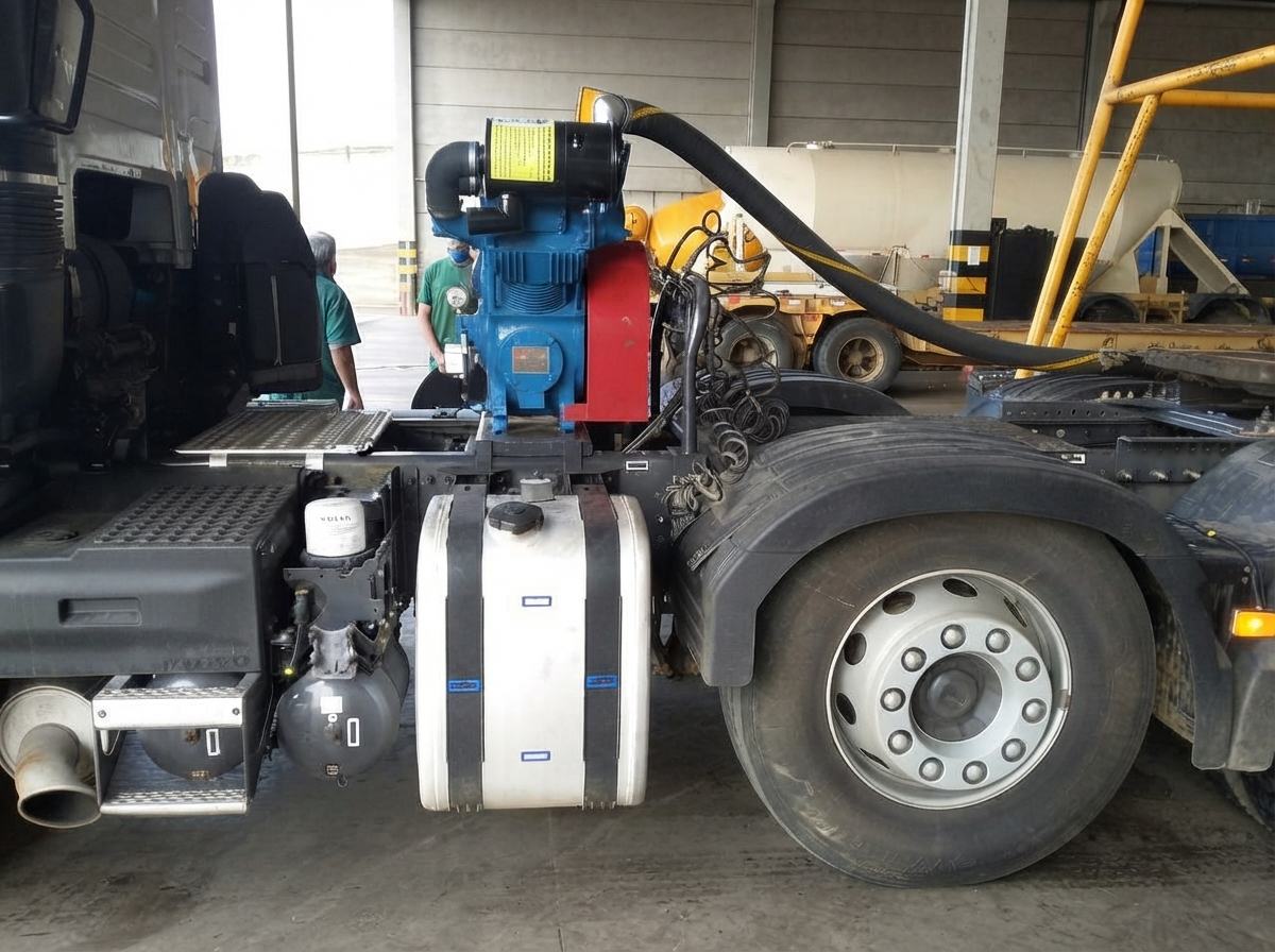 Compressor HD9 montado sobre o chassi do caminhão